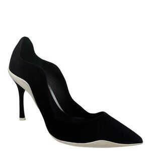 Rare Rene Caovilla Tessa Black Suede Scalloped Edges Pointed Toe Heels Pumps 9